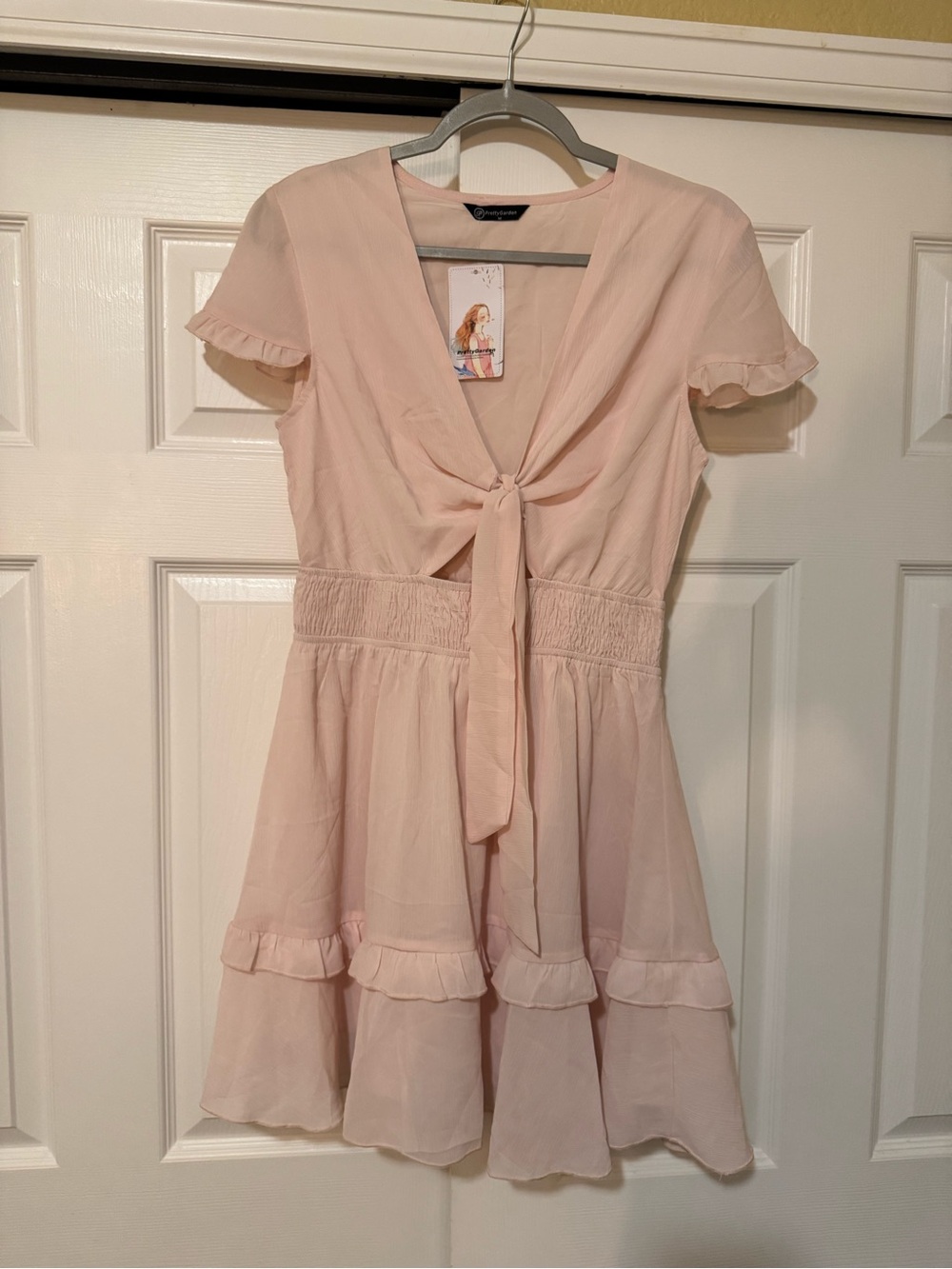 Pretty Garden Women’s Pink Tie-Front Ruffle Dress